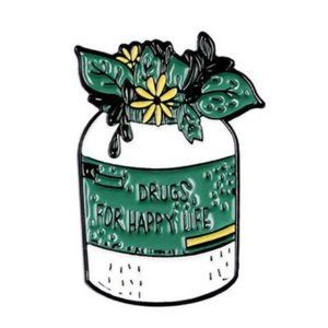 Plant Medicine Enamel Pin "Drugs For Happy Life" Novelty Gift
